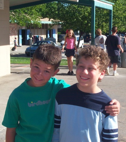 Jeffrey and one of his best friends: This is one of Jeffrey's best friends (ever since kindergarden) and Jeffrey, just before school started today.  Unfortunately, the two of them will be in different middle schools next year.